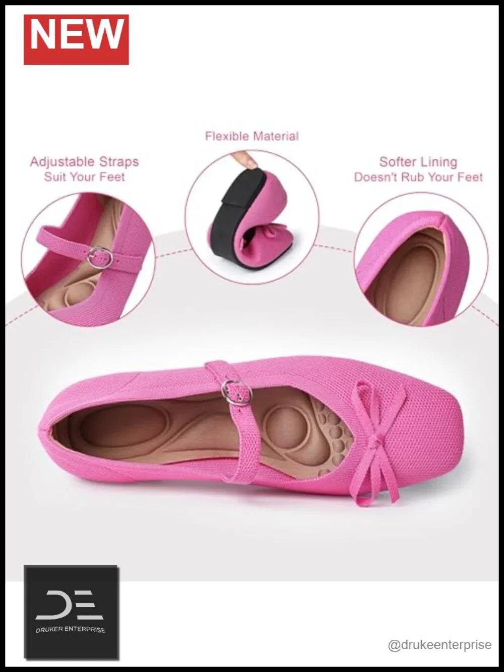 Women's Knit Square Toe Ballet Flats with Ankle Strap Washable Comfortable Mary